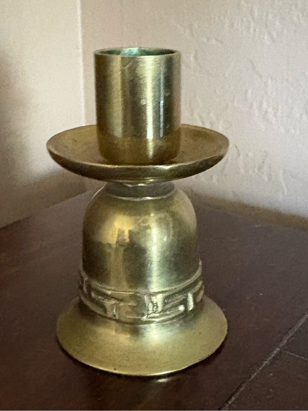 Vintage Korean Solid Brass Candlestick Bell Altar Candle Holder
